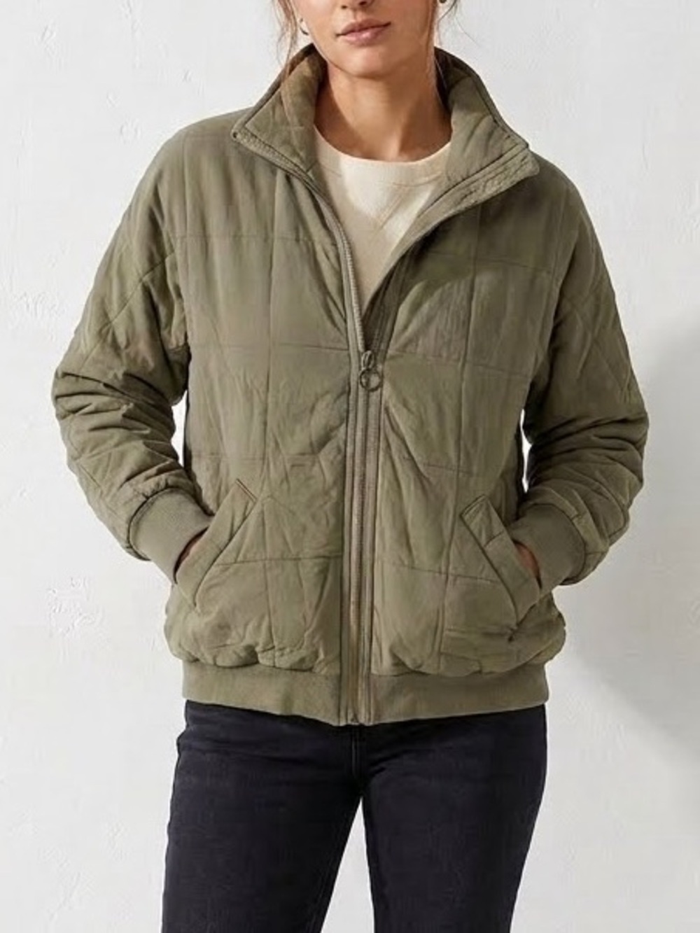 Böhme Olive Green Quilted Bomber Jacket Full Zip Coat womens  Medium